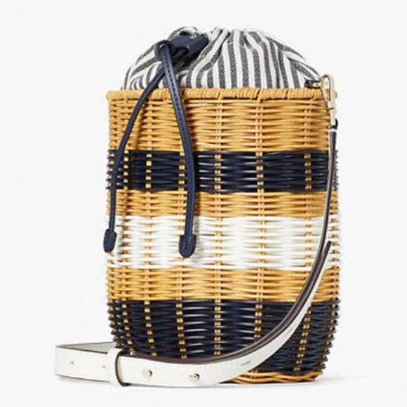 New Kate Spade buoy medium tricolor wicker drawstring bucket bag - Picture 5 of 11